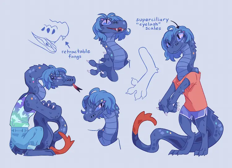 A character design sheet for Sneyenne.