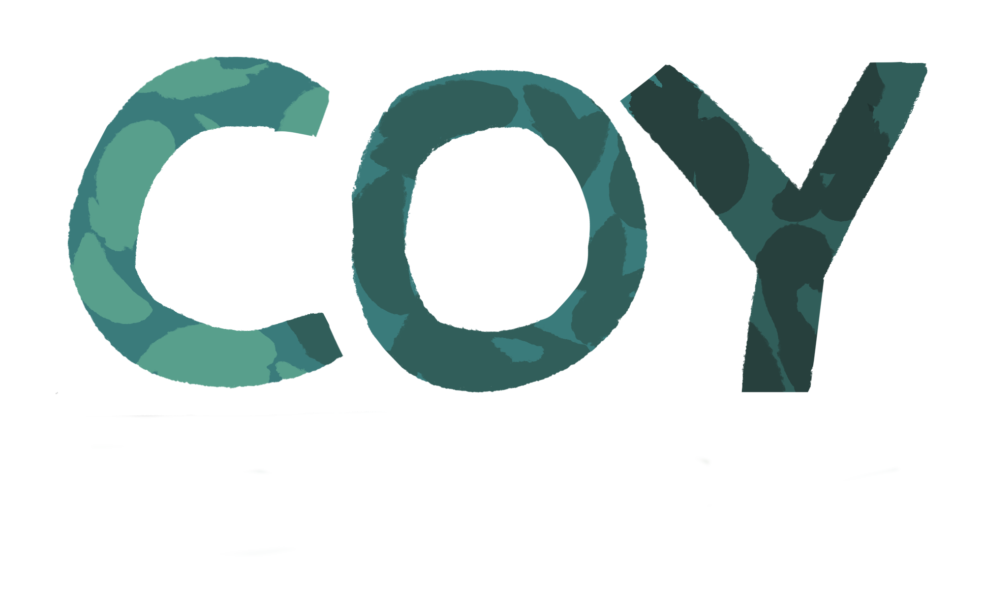 The illustrated title of my comic 'Coy'; thick text is filled with leafy texture.