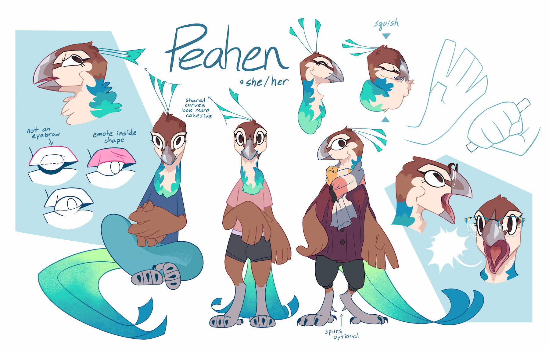 An illustrated reference sheet of Peahen.