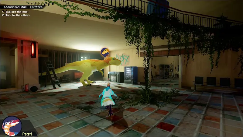 An in-game screenshot of 3D dinosaur models and environment.